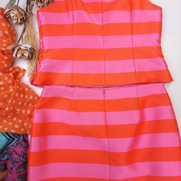 Tanner Doncaster Orange Pink Stripe Collaboration Skirt Suit Set Sz 14 - Picture 4 of 16